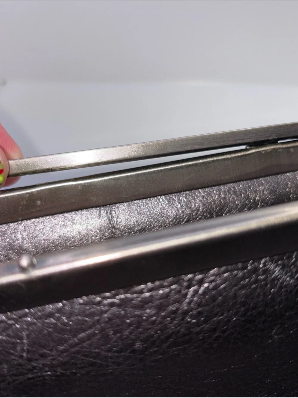 Tanner Italy Metallic Gunmetal Silver Leather Convertible Shoulder Clutch Bag